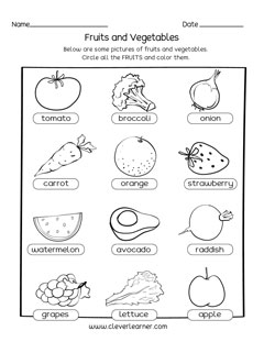 Free Preschool Worksheets on Fruits and Vegetables