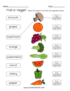 Fruit and vegetables differences worksheet