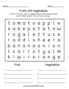 Fruit or veggies homeschool worksheet