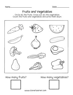 Fruits and Veggies finding activity for preschool