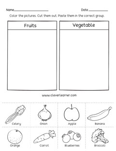 Sort out the fruits and vegetables preschool worksheet