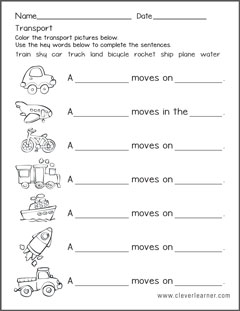 transportation worksheet and activities for preschools