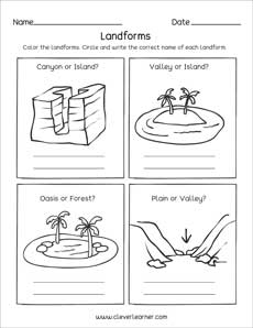 Landforms printables and worksheets for kindergarten and preschool