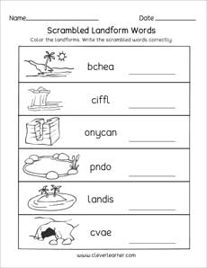 Name the landforms kg printable