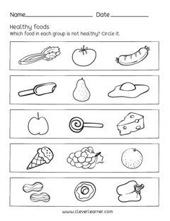 Preschool science worksheets on Healthy Foods