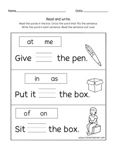 Quality activity sheets on short sentences for homeschoolers
