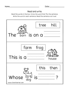 read and write short sentences preschool activity