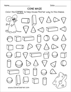 form worksheets for kindergarten Free cone worksheets for kindergartens