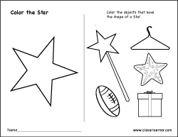 Color the star shape objects worksheet