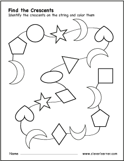 Free crescent shape activity worksheets for preschool children