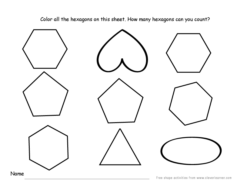 Hexagon shape activity sheets for school children