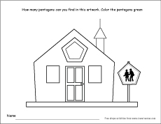 Pentagon shape activity sheets for school children