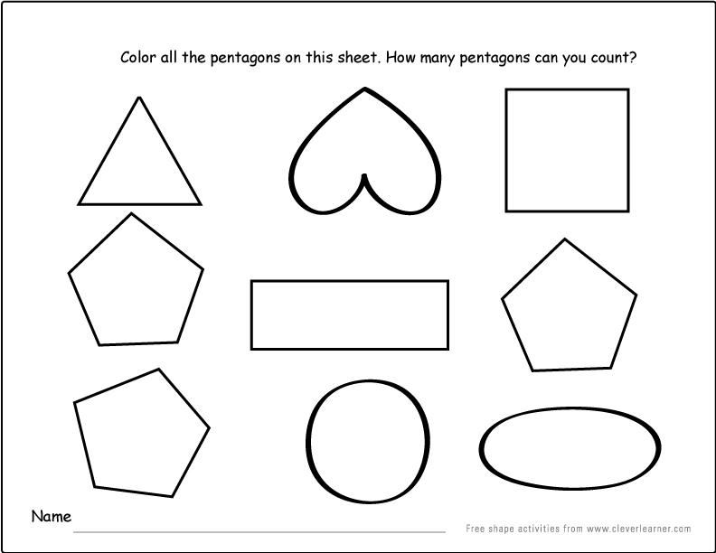 Pentagon shape activity sheets for school children
