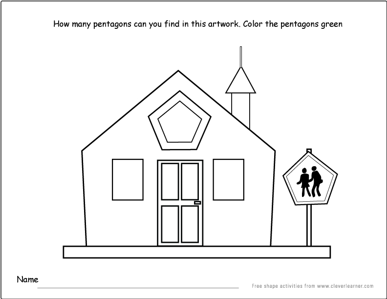 Pentagon shape activity sheets for school children