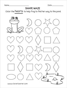 Free heart shape activity worksheets for preschool children