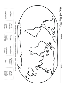 Worls map cut and paste activity for kindergarten