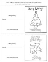 Preschool christmas cards coloring activity