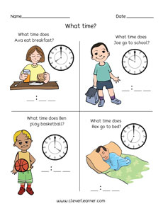 Time telling activity sheets for preschools