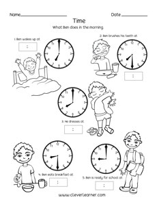Telling time sequence activity for first graders