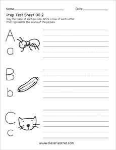 Free printable test sheets on Uppercase and lowercase letters for preschools