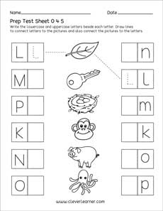 Printable Lowercase and uppercase test activity for children