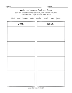 Verb Practice Sheets for First Grade