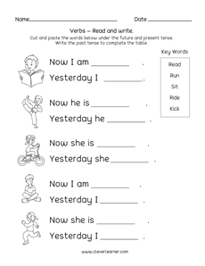 First Grade Scooping-up Verb Tenses Cut and Paste Activity