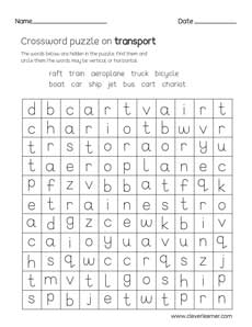 Crossword puzzle on transport for children