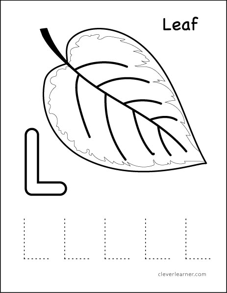 L is for leaft letter coloring and tracing sheet