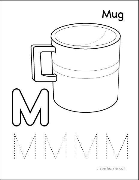 Letter M writing and coloring sheet