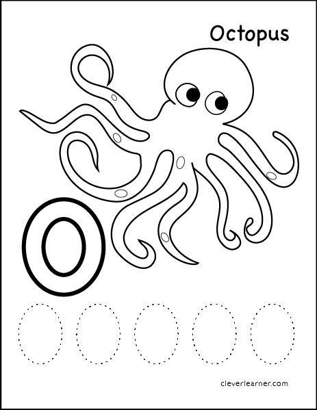 Letter O writing and coloring sheet
