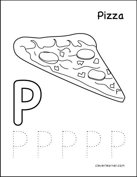 P is for pizza color worksheet for preschool