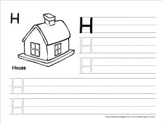 Letter H writing and coloring sheet
