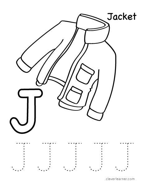 Letter J is for jacket practice worksheet for kids