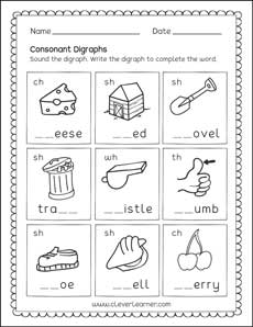 Free consonant digraph worksheets for preschool children
