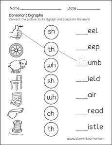 Free consonant digraph worksheets for preschool children