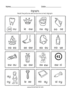 Free vowel digraph worksheets for preschool children SET 2