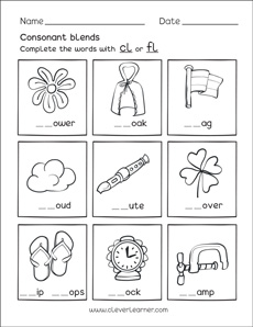 Free Consonant Blends With L Worksheets For Preschool Children