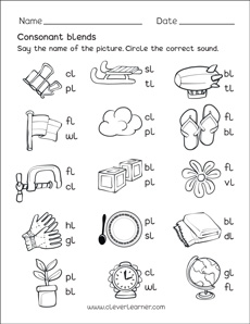 free consonant blends with l worksheets for preschool children