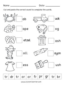 Free consonant blends with r worksheets for preschool children