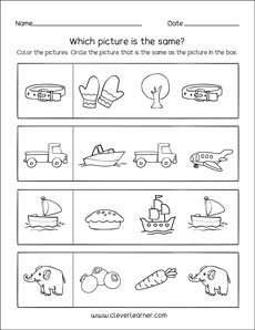 Which picture is same preschool worksheet
