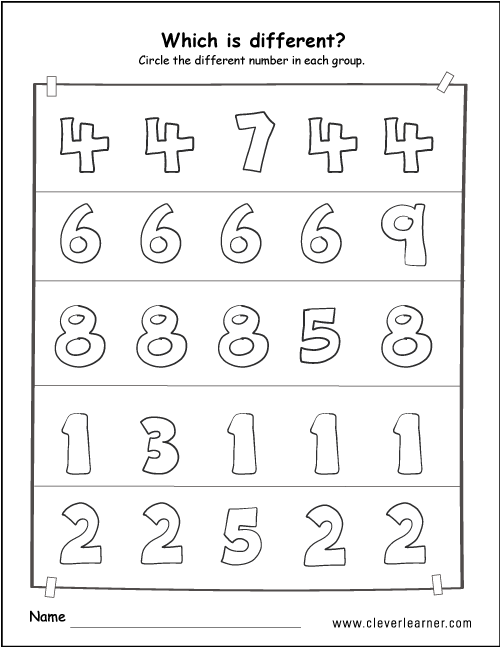 Circle the number that is different worksheets for preschools