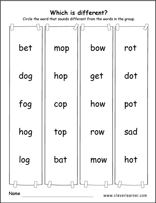 circle the different word sound worksheets for kids