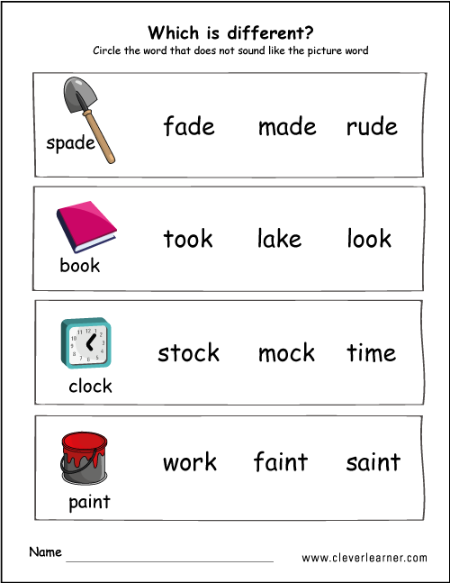 Wich words are diffrent from the set activities for kindergarten