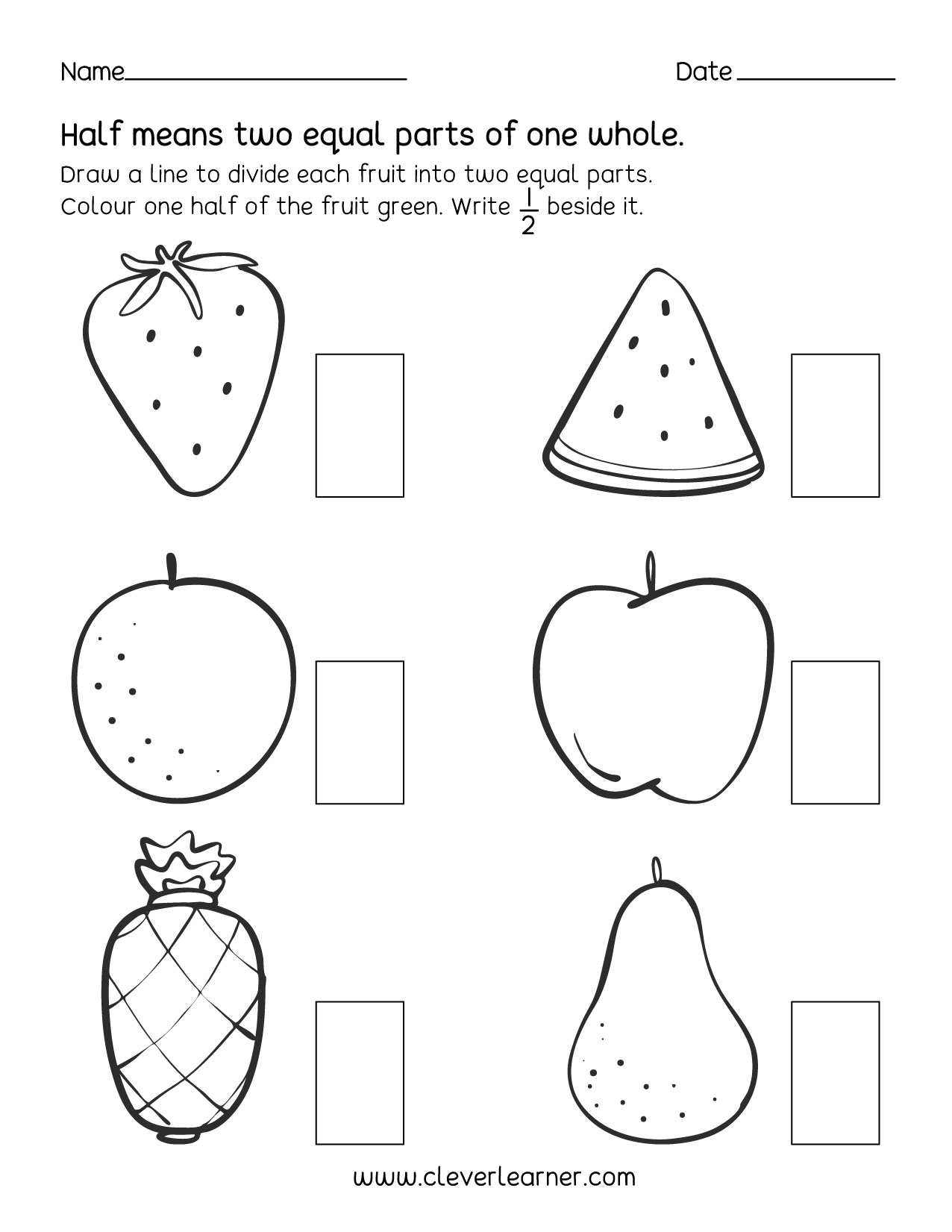 Halving Whole Numbers Worksheet