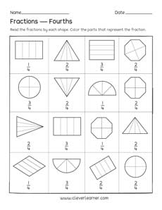 Fourths Fractions activities for first grade