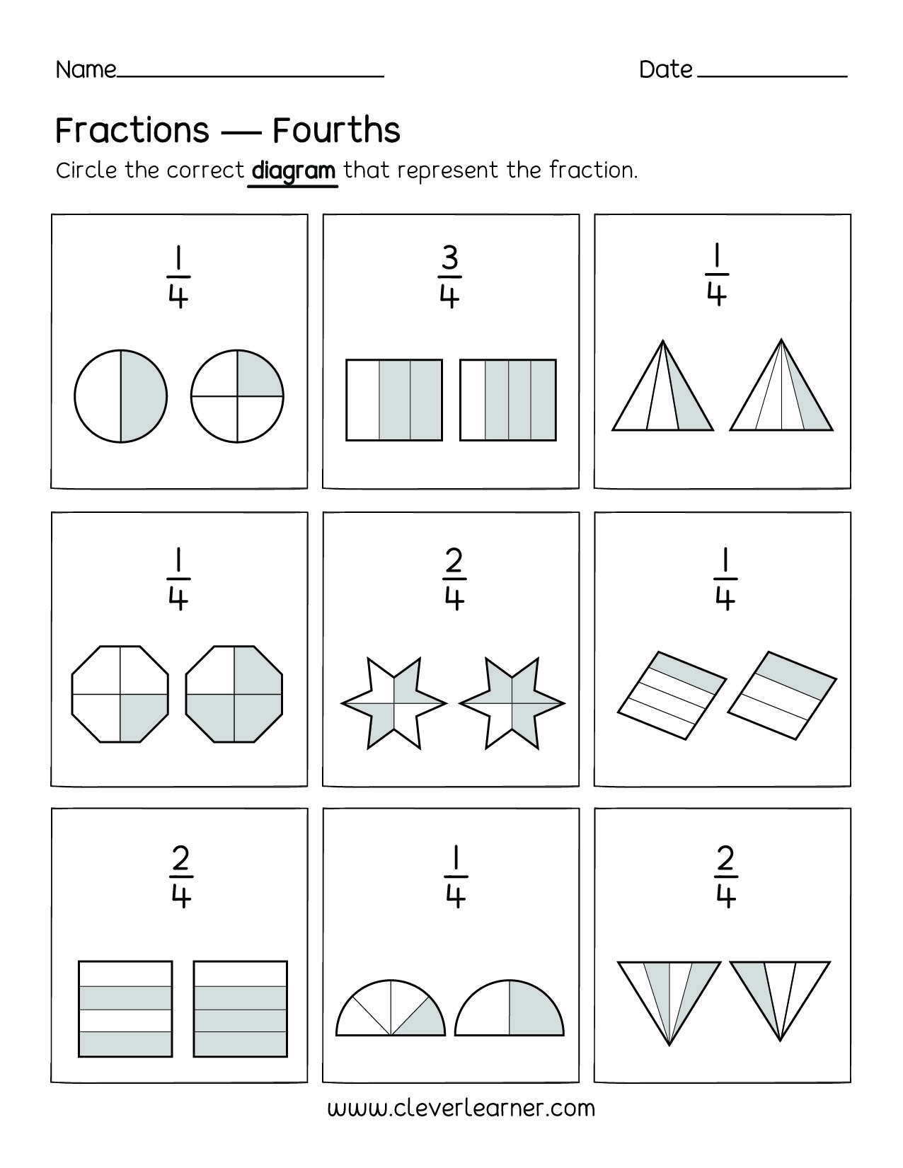 Fun Activity On Fractions Fourths Worksheets For Children