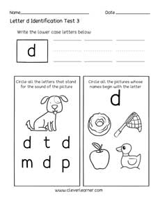 Fun letter D identification activity and test sheets for preschools and ...