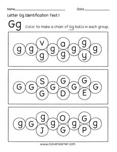 Free letter G identification sheet for preschool