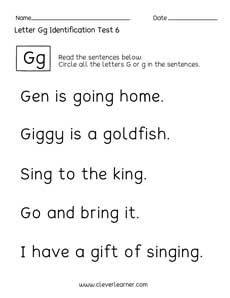 Quality printable worksheets on Letter G identification